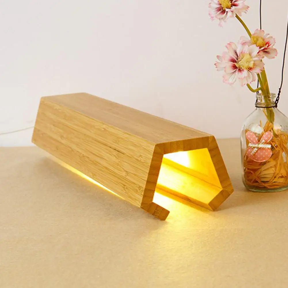 

TPFOCUS Potable Sensor Night Light Bamboo Wood Pentagonal LED Lamp for Hotel Restaurant Tabletop Bedside Decoration Night Light