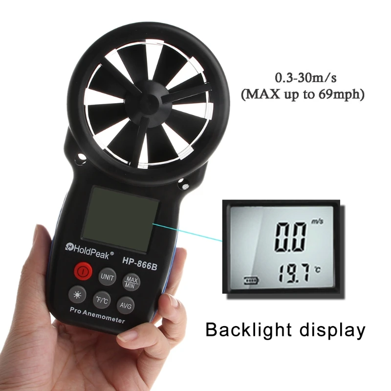 

Drop Shipping Digital Anemometer Handheld Wind Speed Meter with LCD Backlight and Max/Min