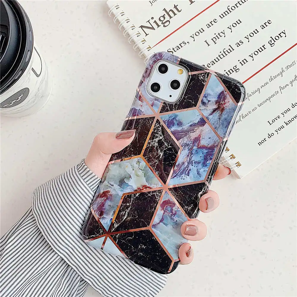 HJ6 Покрытие геометрический мраморный чехол для iphone 7 XR 11 Pro Max чехол для iphone X XS Max 8 7 6 6S Plus чехол для телефона силиконовый мягкий чехол - Цвет: HJ6
