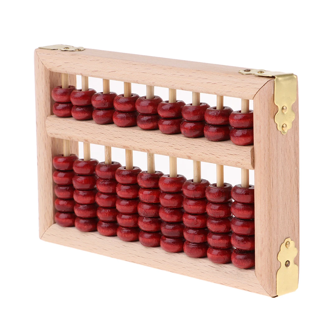 Vintage Style Wooden Abacus - Professional 9 Rows Chinese Wood Column Calculator with Reset Button Craftsmanship for Kids