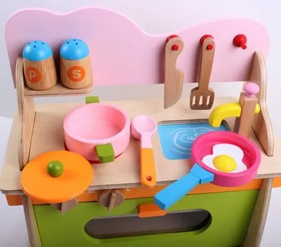 

Wooden Model Kitchenette Set Stove Play House Earnestly Children Cooking Gas Stove Toy
