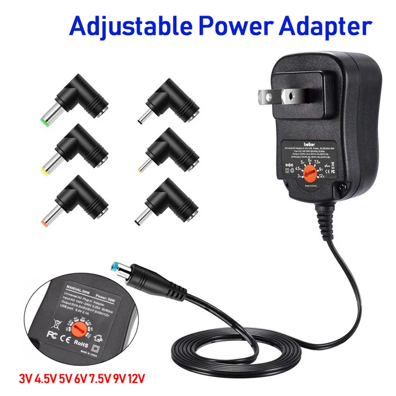 Adjustable Power Adapter 3V 4.5V 5V 6V 7.5V 9V 12V 2A 2.5A Universal Switching Power Supply AC DC Adapter For Led Strip Lamp 30W
