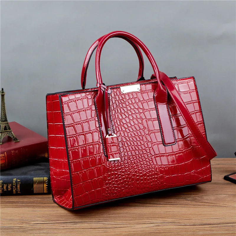 Sherry Handbag Women Fashion Alligator Shoulder Patent Leather Crossbody Tote Pu 