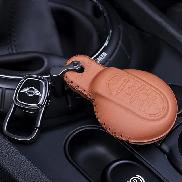Для MINI F54 F55 F56 F57 F60 чехол из натуральной кожи для ключей автомобиля чехол для пульта дистанционного управления металлический брелок mini cooper аксессуары для стайлинга автомобилей - Название цвета: brown - logo