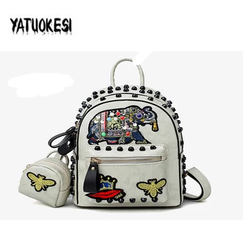 

Fashion Elephant Embroidery Leather Women's Mini Cute Backpack With Rivets High Quality Women Shoulder Bag Mochilas Mujer 2020
