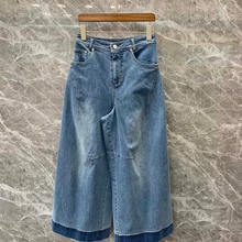 Новые осенние и зимние женские уличные бои; цвет джинсы Широкие брюки 1226