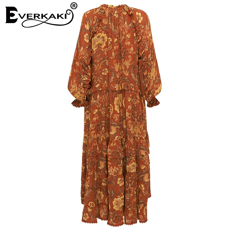 Everkaki Boho длинное платье с принтом женские осенние зимние кружевные лоскутные