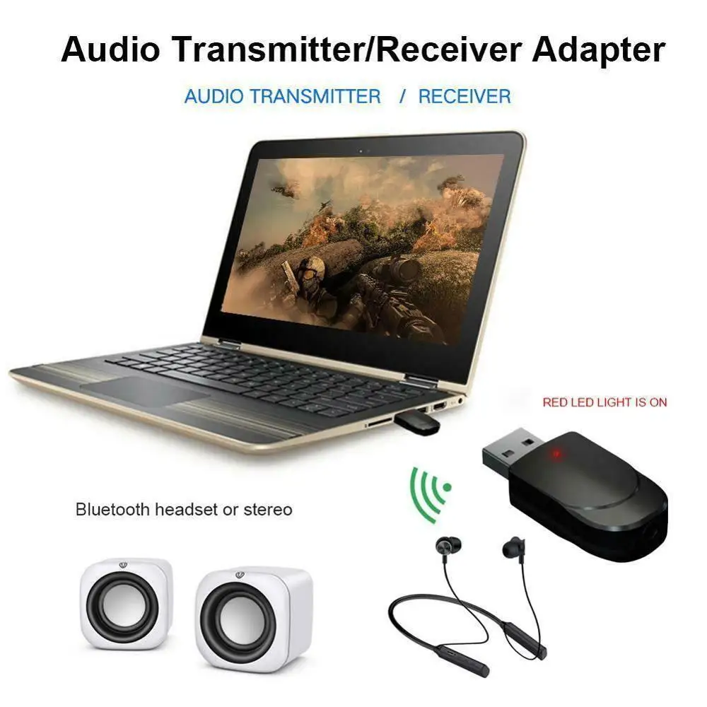 2 in 1 Bluetooth 5.0 Audio Transmitter& Receiver Mini AUX 3.5mm Music Bluetooth Audio Adapter for Wireless Headset Headphone PC