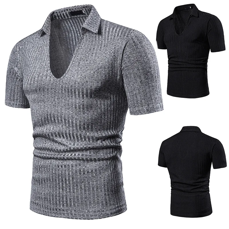 Short Sleeve  Man Big Body Pure Color Bar Resistance Fashion Collocation Design Short Sleeve  Shirt