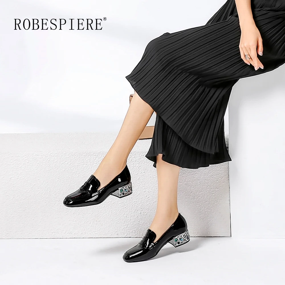 ROBESPIERE/Новые повседневные туфли-лодочки; модные разноцветные слипоны из натуральной кожи на квадратном каблуке; элегантные женские туфли-лодочки красного и черного цвета; A10