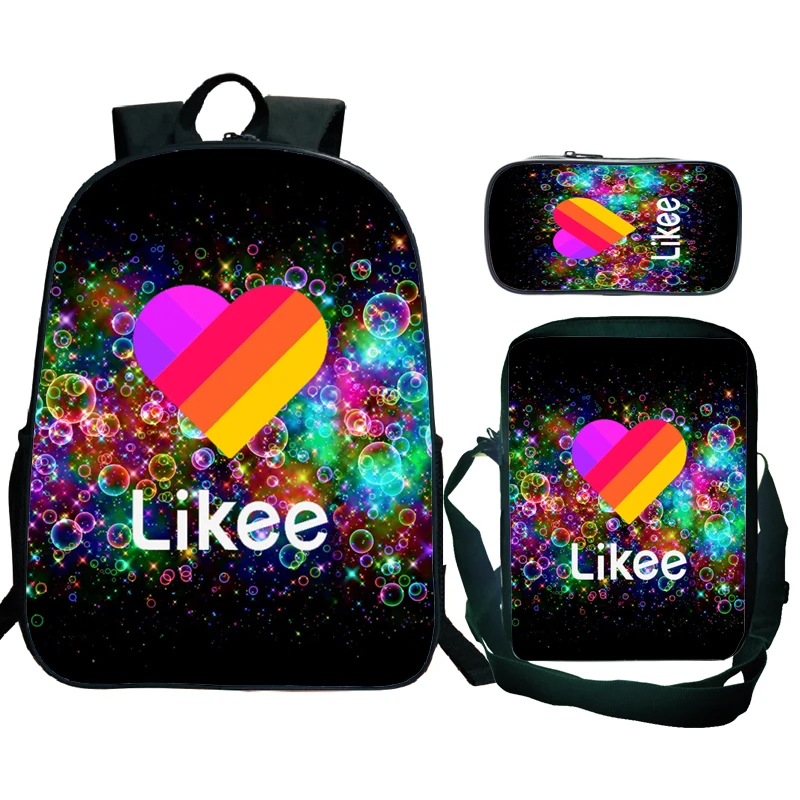 

Likee App Backpack 3PCS/Set Mochila LIKEE Video Pouch Cat Fox 3D Printing Casual School Bags For Teenage Girls Bookbag