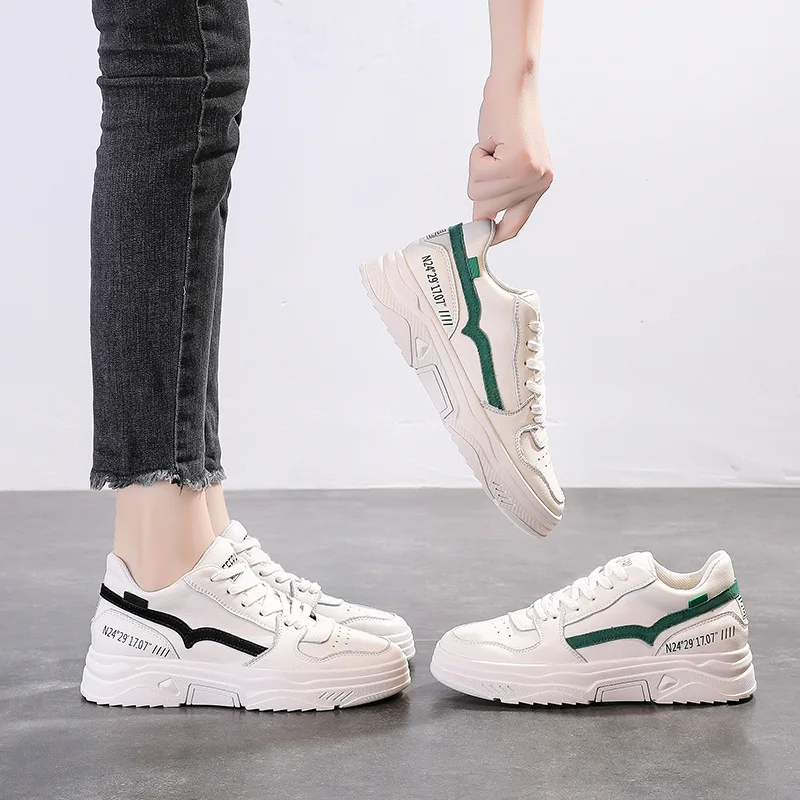 

Korean-style White Shoes Women's 2019 Autumn And Winter New Products Anti-slip Flat Casual Shoes Lace-up Mixed Colors Versatile