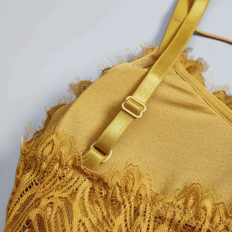 Кружевной топ Camisole женское нижнее белье Обворожительные реснички кружева красота обратно мягкий Выдалбливают Джемпер