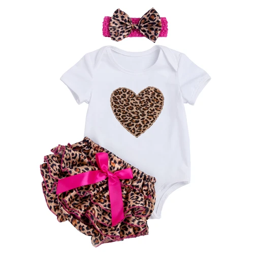 baby clothes penguin set Baby Girl Set Cotton Short Sleeve Bodysuit Leopard Bloomers Shorts Headband Newborn clothes Kids Girl Clothes 3pcs/Sets Baby Clothing Set luxury Baby Clothing Set