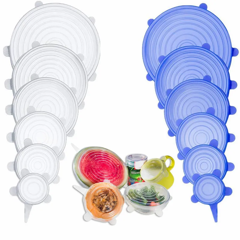 

6Pcs Reusable Silicon Stretch Lids Universal lid Silicone Food Wrap Bowl Pot Silicone Cover Cooking Kitchen Accessories Stoppers