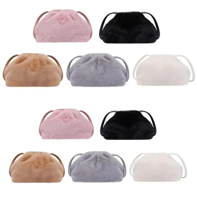 cheap Fashion Plush Women Luxury Evening Day Clutch Messenger Bag New Ladies Solid Color Casual Shopping Small Crossbody Handbag Purse