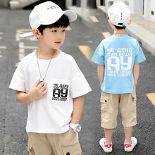 Новинка года; Стильная Детская рубашка в Корейском стиле летняя одежда для мальчиков детская футболка с короткими рукавами и надписью для больших мальчиков