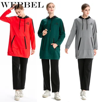 

WEPBEL Muslim Women's Tracksuits 2 Pieces Sportswear Muslimah Sports Hoodies Sweatshirt Women Islamic Casual Pants Sets