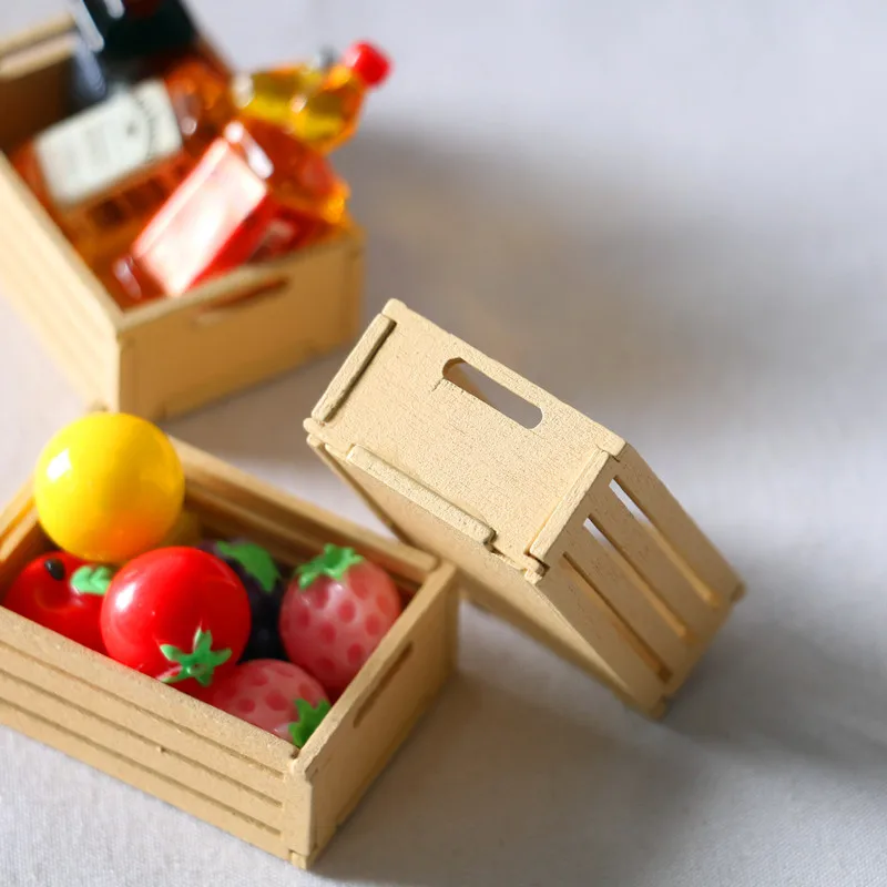 1Pc Mini Wooden Frame Fruit Basket Dolls Furniture For Barbie House 1/6 1/12 Miniature DollHouse Accessories Toy Ob11 Bjd Decor 4