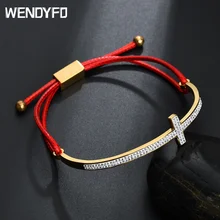 WENDYFO, новинка, золотой цвет, нержавеющая сталь, крест, браслет для женщин и мужчин, очаровательные ювелирные изделия, регулируемый, циркон, любовь, Религиозный браслет, браслет