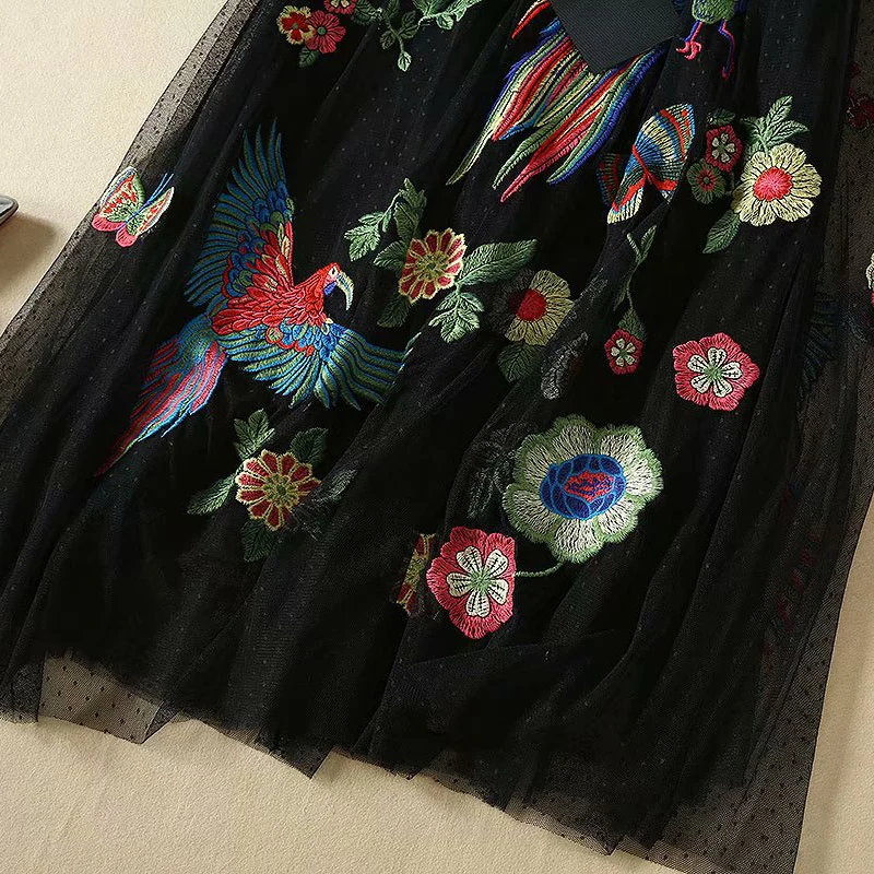 VERDEJULIAY модное подиумное летнее платье миди, женское кружевное платье с вышивкой в виде бабочек, цветов, Сетчатое черное элегантное винтажное платье
