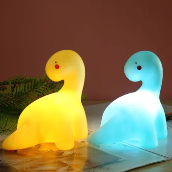 

Cartoon Dinosaur Lamp Night Light With Button Battery Children Kid Toys Bedroom Table Sleeping Silicone Dinosaur Lamp Home Decor
