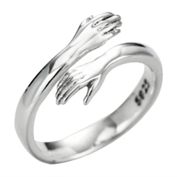 

Genuine 925 Sterling Silver Double Layer Give Me A Hug Hand Open Finger Rings for Women Sterling Silver Jewelry