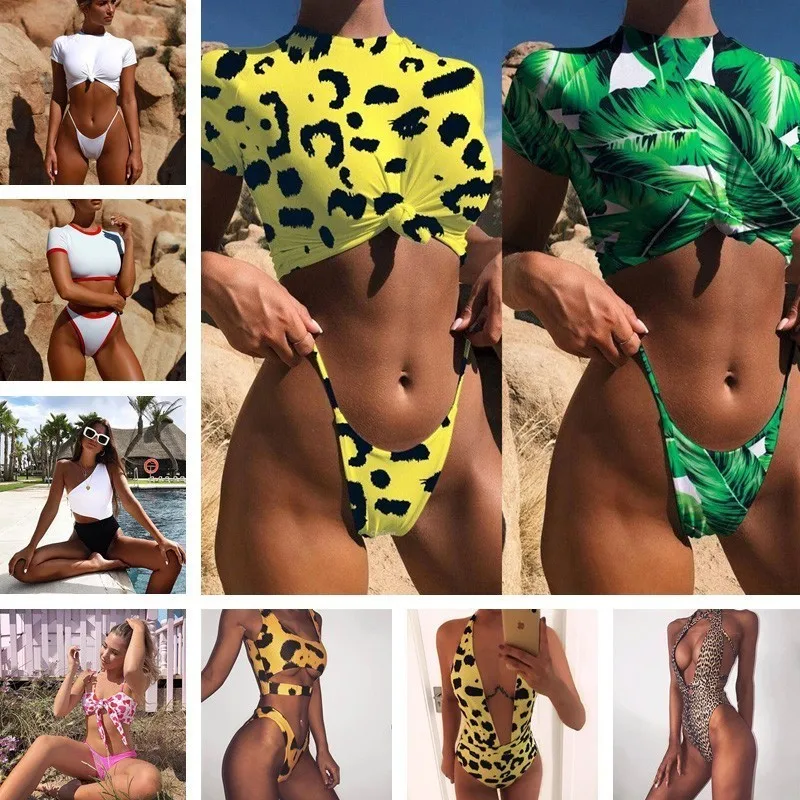 Женский леопардовый купальник-бикини купальный костюм с принтом пикантный