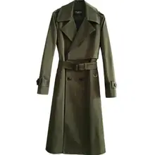 Мужские тренчи, мужские армейские зеленые длинные пальто, Мужская одежда, воротник с отворотом, Осень-зима, пальто с длинным рукавом, дизайн
