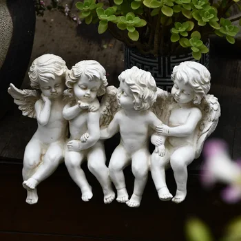 

European style retro distressed white resin angel decoration decoration balcony garden creative outdoor figure statue crafts