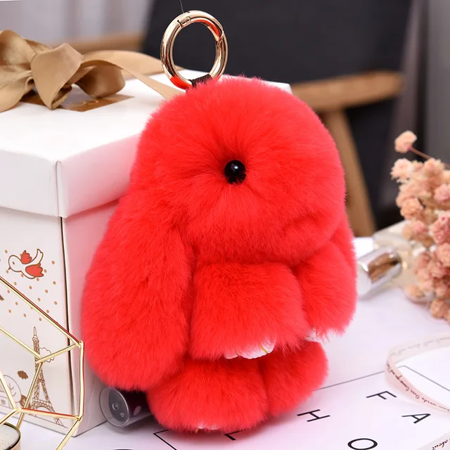 Wholesale Cute Animal Car Pom Pom fluffy Keychain Flocking Plush Rabbit  Doll Keychain Fur Bom Bom Bag Pendant PomPom fur fluffy Key chain From  m.