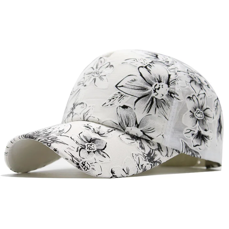 Female Cap Snapback-Hats Baseball-Cap Womens Woman Summer Mesh Embroidery Flower-Print