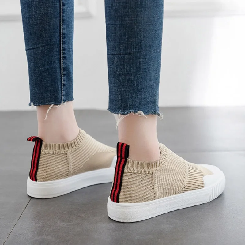 

My-Love Women Fashion Sneakers Vulcanize Shoes Comfortable Slip Shoes Breathable one foot lazy shoes flying woven casual shoes
