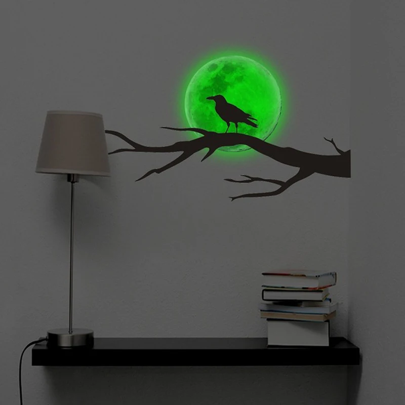 

New Luminous Moon Crow Halloween Wall Sticker For Living Room Creative Bedroom Decorative Stickers Background Wall Decoration