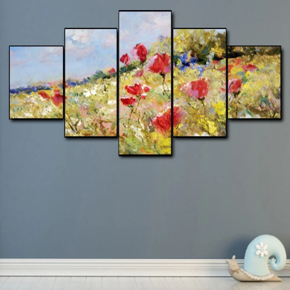 Canvas Art Oil Painting Ocean of flowers Flowers on the hillside Art Poster Picture Wall Decor Home Decoration For Living room