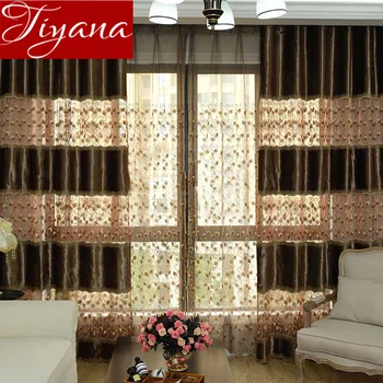 

Flannel Stitching Embroidered Curtains Window Screen European Luxury Romantic for Living Room Sheer Fabric Blinds X165#40