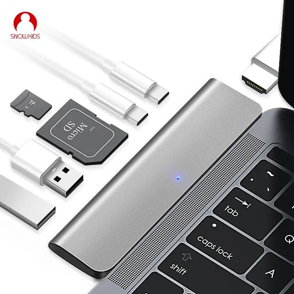 Snowkids USB C док-станция для Macbook Air Зарядное устройство Тип C 2xUSB3. 0 2xusb C HDMI SD TF 7in1 для MacBook Pro Thunderbolt