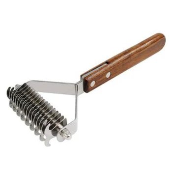 

Professional Dog Brush Dematting Gently Efficient Safe Pet Comb Rake Removes Undercoat Knots Wooden Handle Puppy