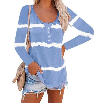 

Tie-dye Printed Striped Sweaters Longsleeve Button Decoration For Women кардиган женский свитер