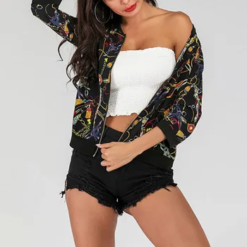 

Womens Printed Zipper Coat Summer Loose Casual Breathable Sunscreen Coat H9