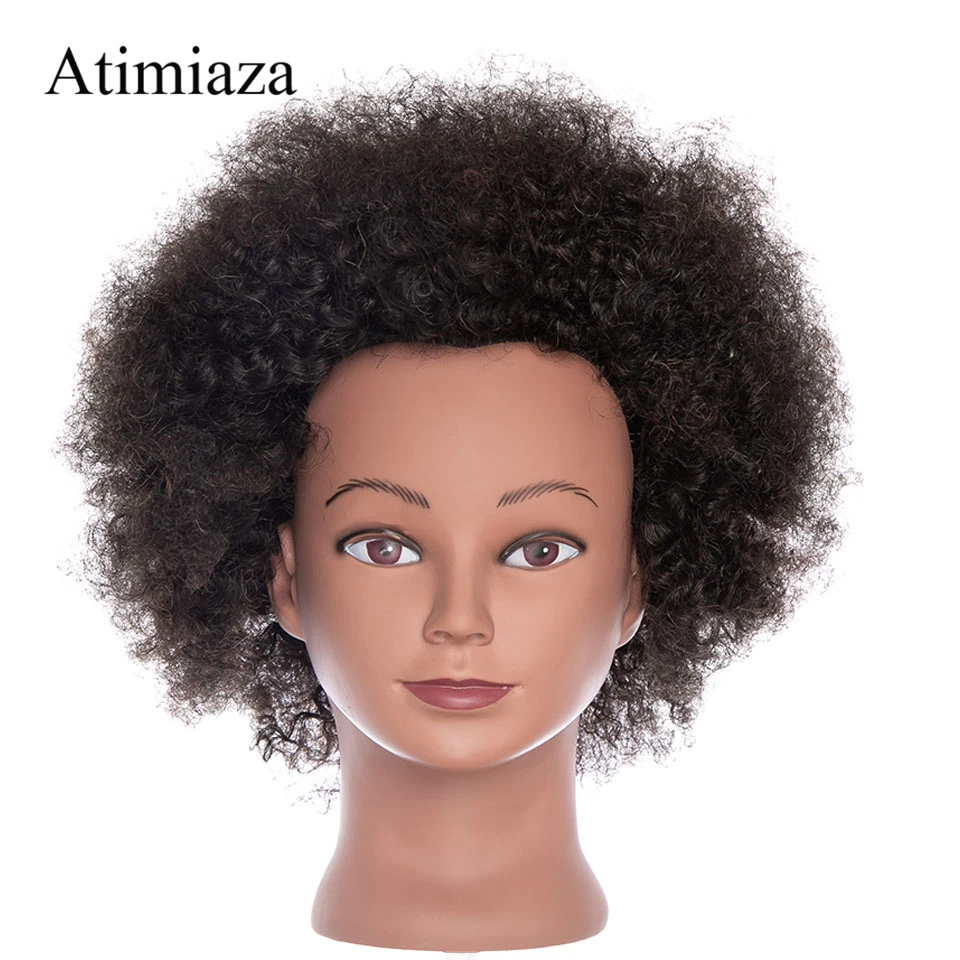 Afro Mannequin Head Real Human Hair Hairdressing Head African Salon  Traininghead Manikin Cosmetology Doll For Braiding Styling