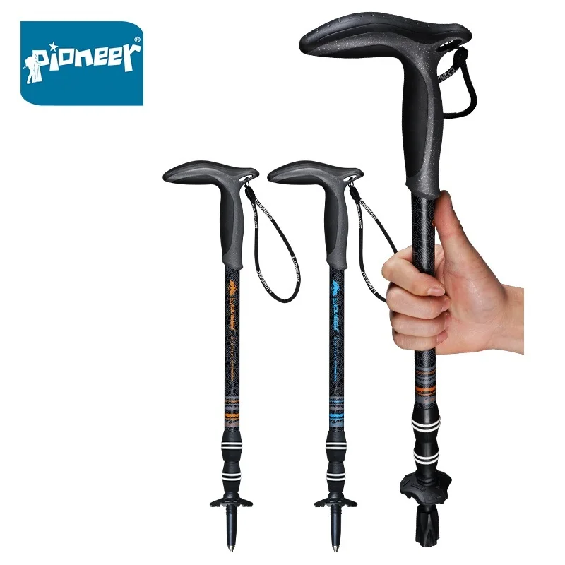 Bastoncini Da Trekking Da Passeggio Con Impugnatura A T Pioneer Bastoncini Telescopici A Bloccaggio Rapido In Fibra Di Carbonio 49Cm-100Cm