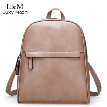 

Vintage Backpack Women Leather Backpacks Female Shoulder Bag Solid School Bags for Teenage Girls Travel Back Pack mochila XA498H