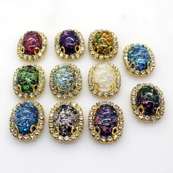 

Retro 10 pcs of oval golden 4-hole convex rhinestone buttons, can be used to sew crafts wedding dress decoration brooch design