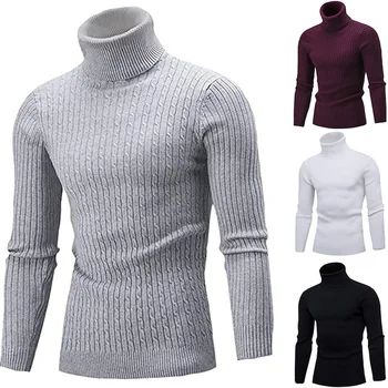 

Men Solid Color Sweater Turtleneck Sweaters Slim Fit Sweater Long Sleeve Pullover Top Wild Twist Patterned Sweater