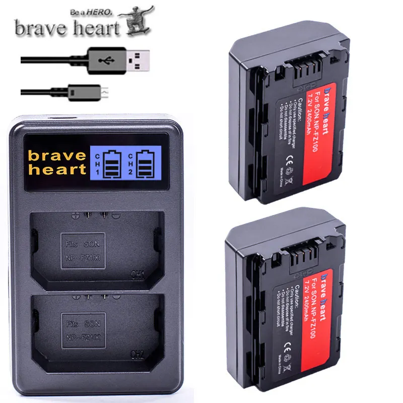

2Pc 2400mAh NP-FZ100 NPFZ100 NP FZ100 Battery + LED Dual USB Charger for Sony NP-FZ100, BC-QZ1, Sony a9, a7R III, a7 III, ILCE-9