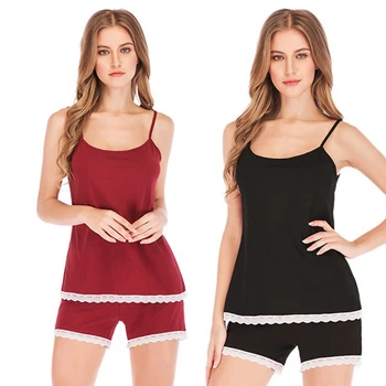 

Women Pajama Set Sleeveless Sling Lace Sleepwear Set Pyjama Female Pajama Sexy Nightgown Womens Sleepwear
