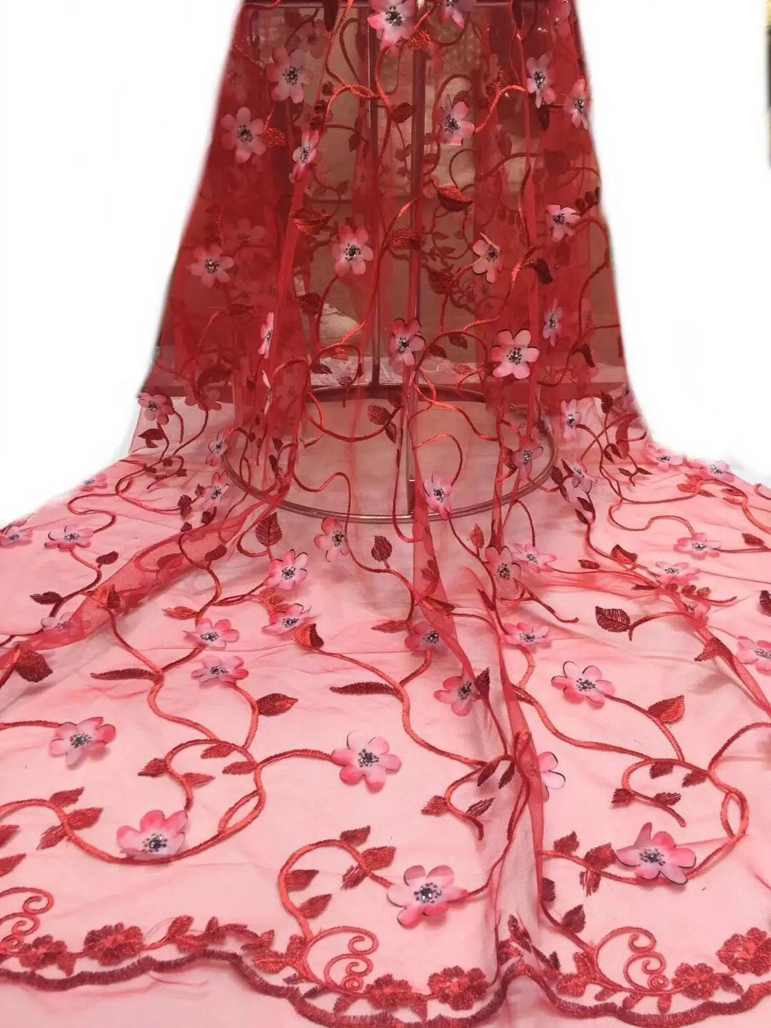 2019 latest soft embroidery 3d lace fabric red African high quality chiffon French with flowers YYZ0880 | Дом и сад