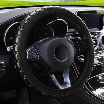 

LEEPEE Steering Wheel Cover Car-styling Car Interior Accessories Crystal Crown Steering Covers 37-38CM Diameter PU Leather