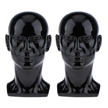 

Perfeclan 2pcs 12'' Male Mannequin Head Wig Display Stand Hat Headset Glasses Manikin Model Head Showing Stand - Black